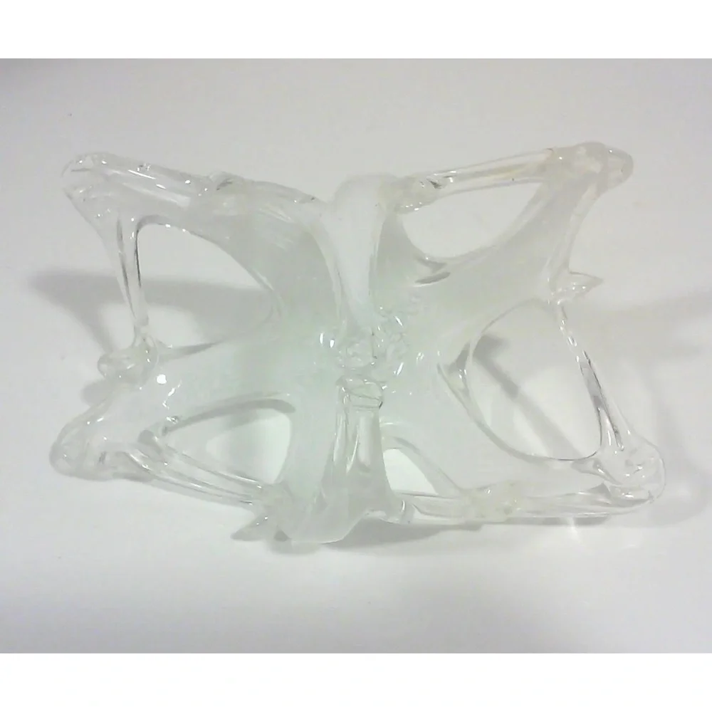 Vintage Murano White Clear Art Glass Sculptural Basket Made in Italy
